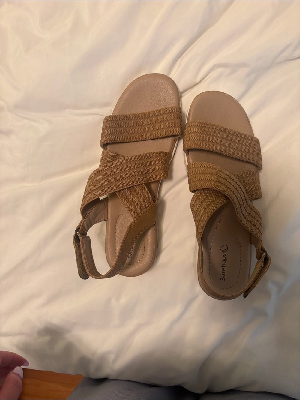 BareTraps Tan Elastic Strappy Slide Sandals